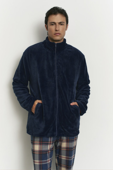 CHAQUETA CON CREMALLERA TEJIDO PELUDO MARINO
