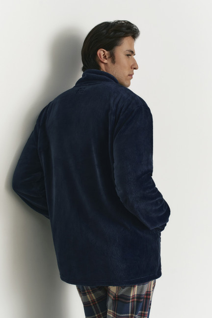 CHAQUETA CON CREMALLERA TEJIDO PELUDO MARINO