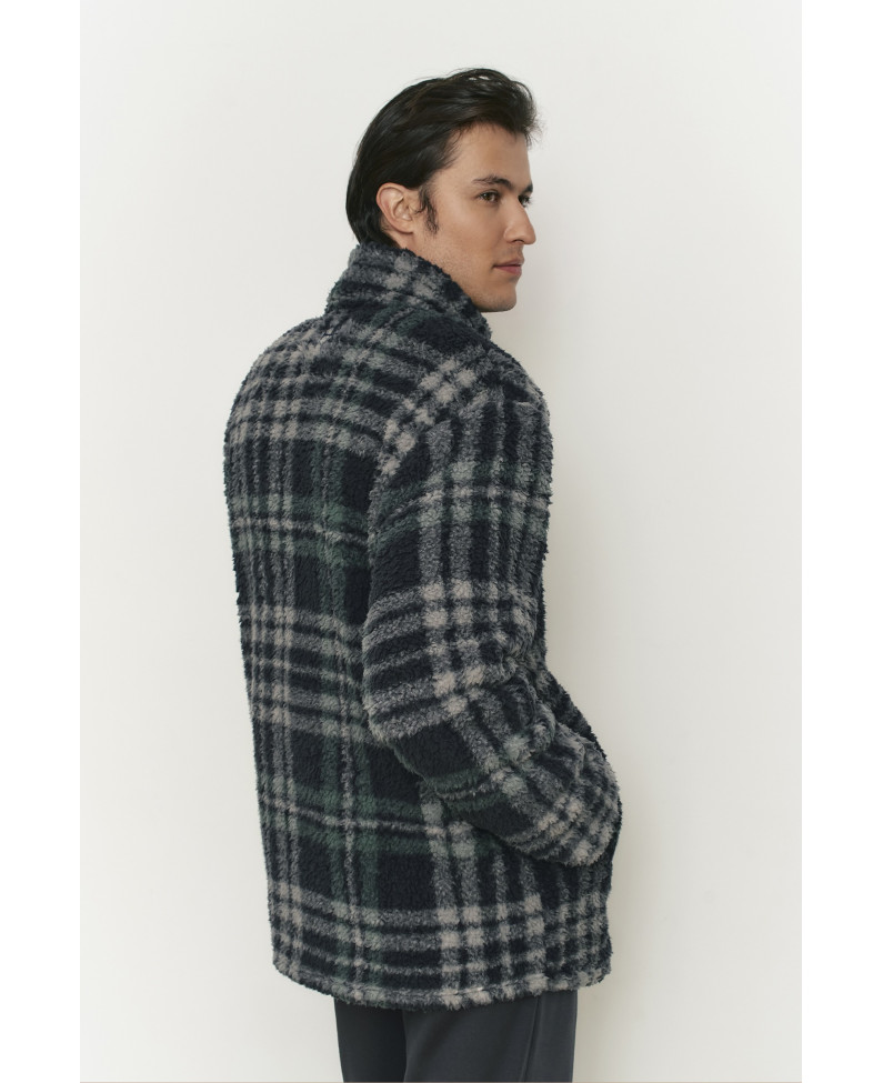 CHAQUETA BOMBER CON CREMALLERA TEJIDO BORREGUITO ESTAMPADO CUADROS