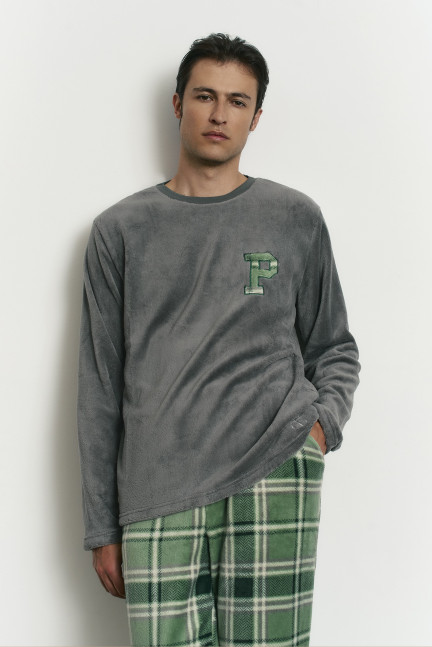 PIJAMA PANTALÓN Y SUDADERA TEJIDO PELUDO CUADROS