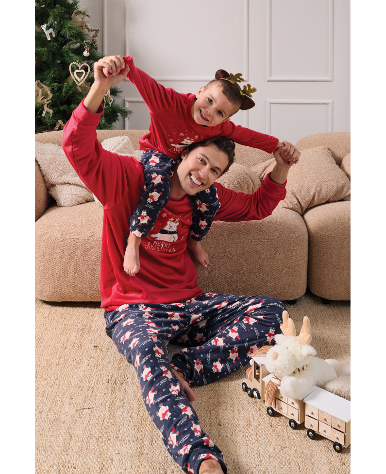 PIJAMA NAVIDEÑO LARGO REALIZADO EN SUAVE TERCIOPELO ELÁSTICO OSO
