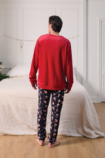 PIJAMA NAVIDEÑO LARGO REALIZADO EN SUAVE TERCIOPELO ELÁSTICO OSO