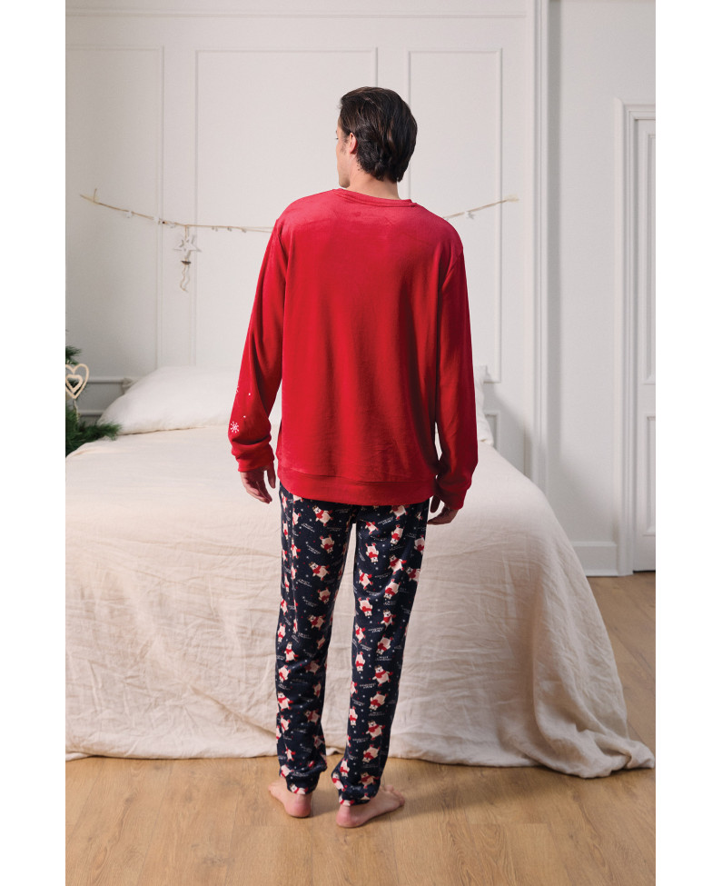 PIJAMA NAVIDEÑO LARGO REALIZADO EN SUAVE TERCIOPELO ELÁSTICO OSO
